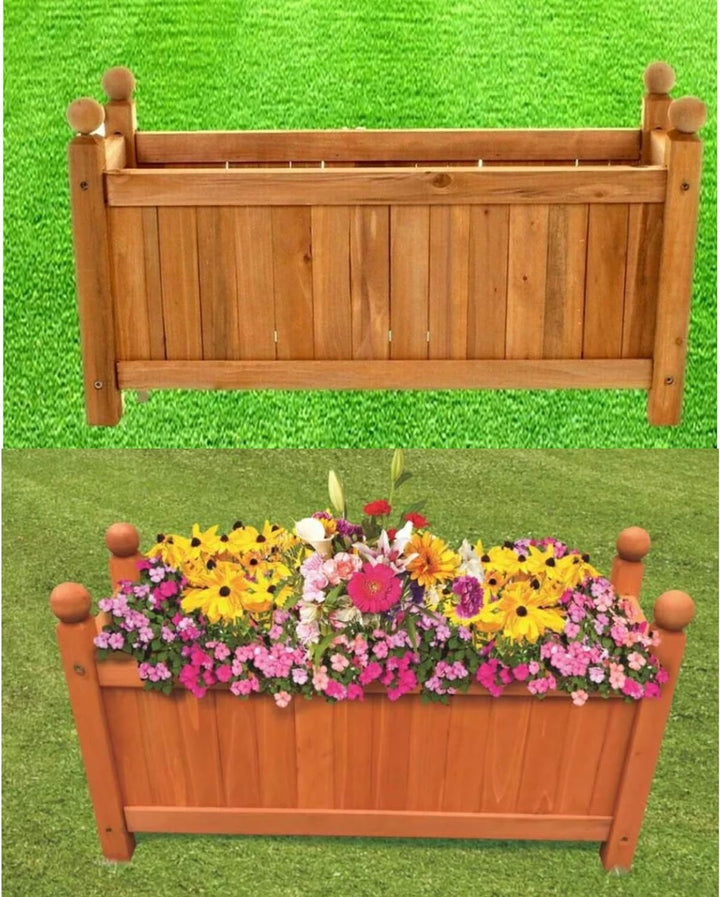 ADEPTNA Wooden Square Garden Planter Outdoor Yard Decking Display Plants Flower Pot – Easy to Assemble – Ideal for Plants and Flowers (RECTANGULAR)