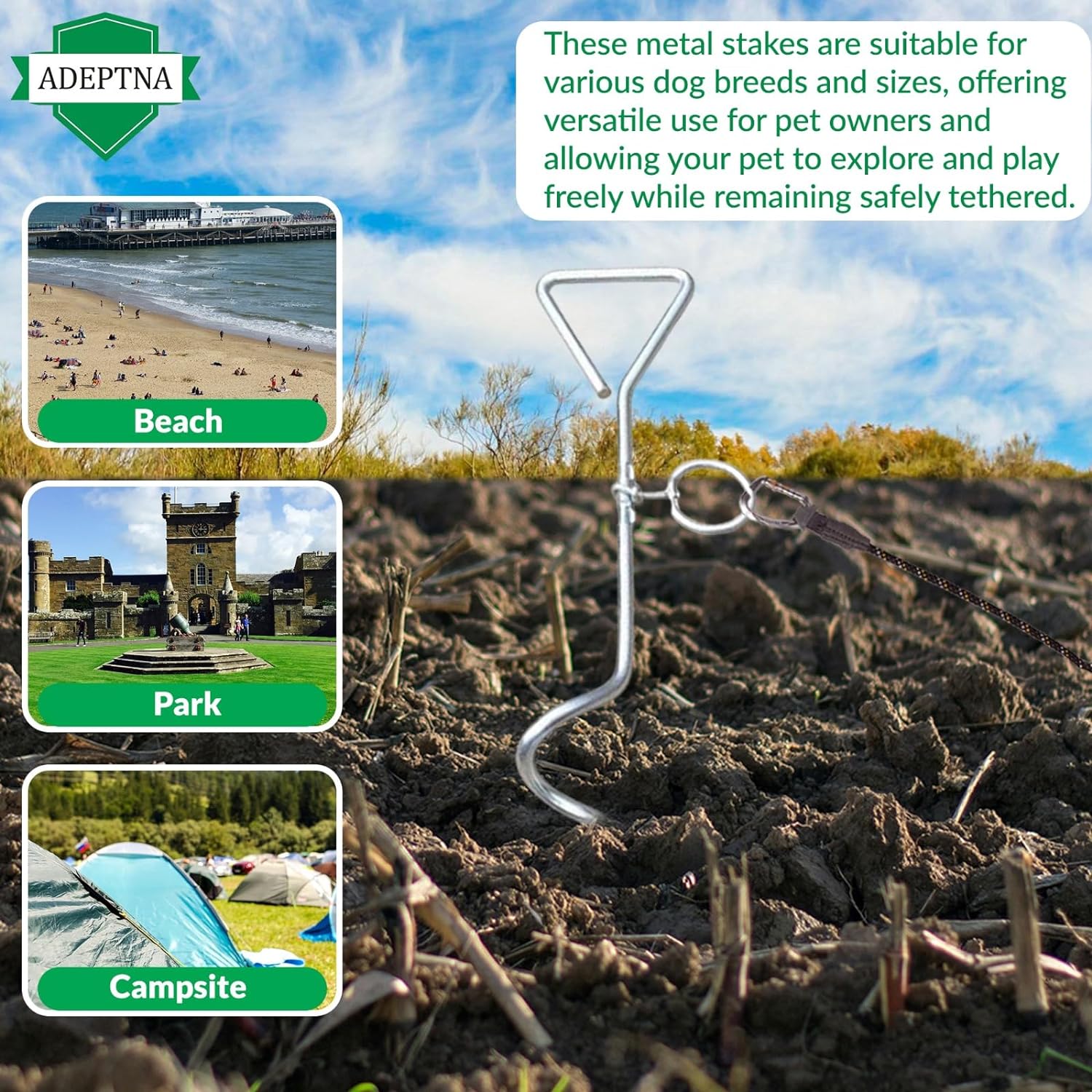 Pack of 2 Heavy Duty Dog Tie Out Ground Stake Pet Anchor Spiral Twist Camping Metal Stakes