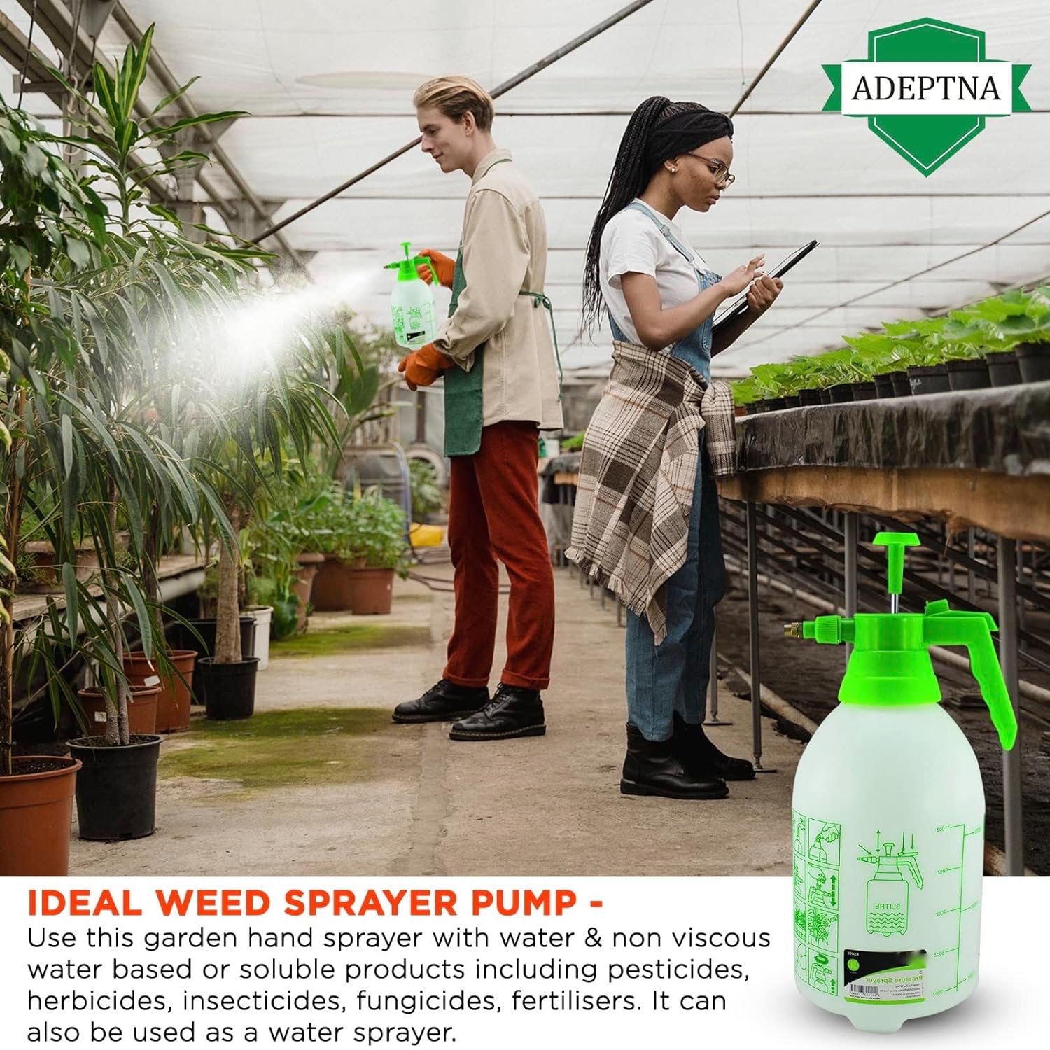 ADEPTNA Garden 3L Pressure Spray Bottle – Adjustable Pump Action Water Sprayer – Ideal for Spraying Water Fertilisers Herbicides Pesticides (3 LITRE)