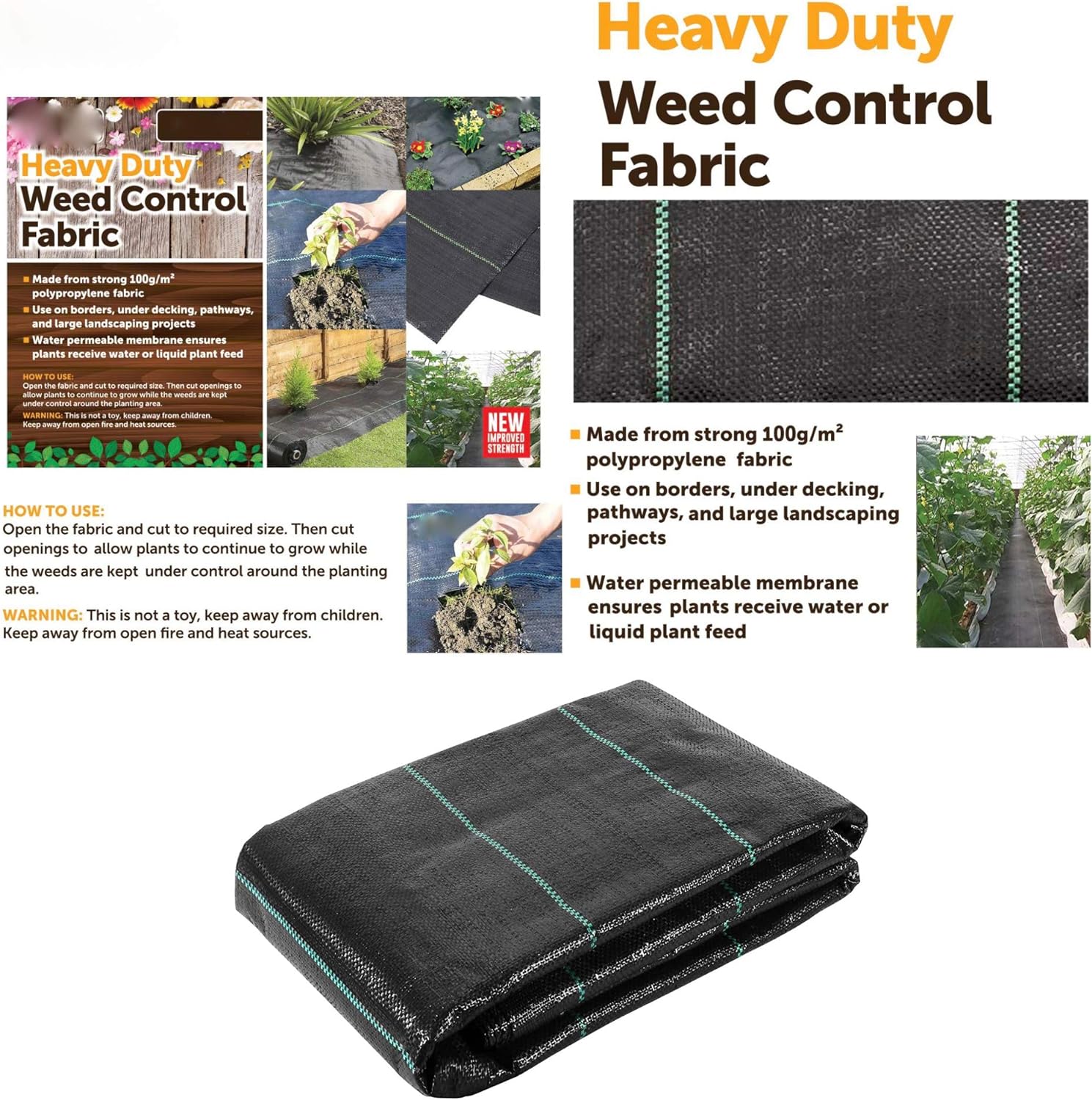 ADEPTNA Heavy Duty Garden Weed Control Fabric Membrane Made from Strong 100g/m² fabric with 50 Securing pegs - Ideal for use in Patios Garden Landscaping (2 X 10M + 50 PEGS)