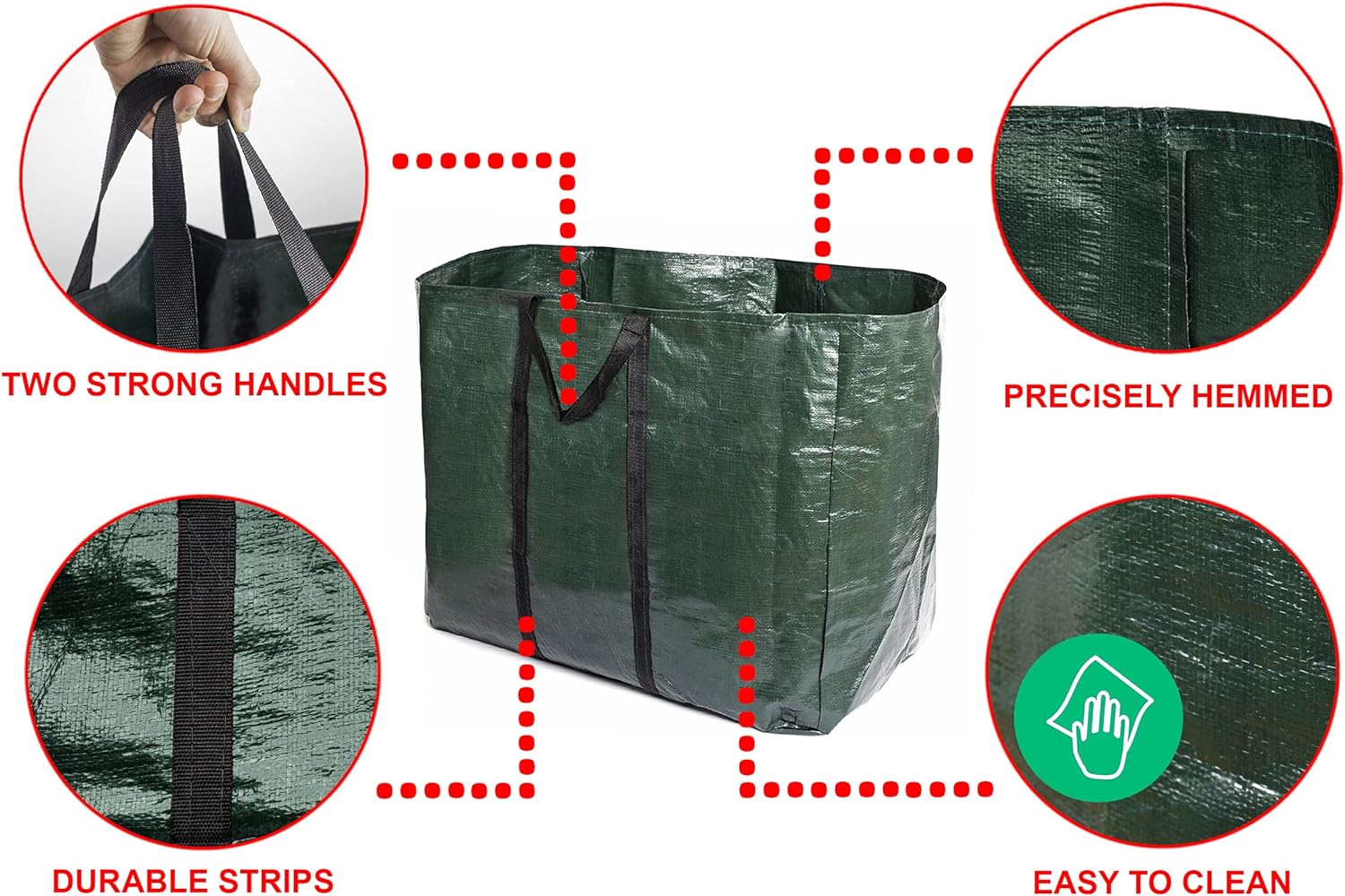 ADEPTNA Set of 2 Large Heavy Duty 150 Litre Garden Bags Waste Refuse Rubbish Grass Sack Waterproof Reusable