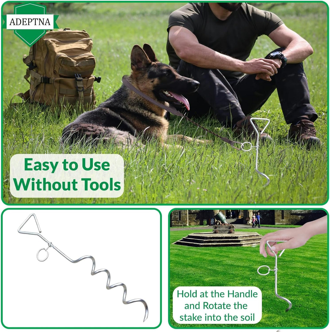 Pack of 2 Heavy Duty Dog Tie Out Ground Stake Pet Anchor Spiral Twist Camping Metal Stakes