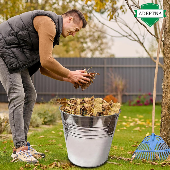 Robust Galvanized Steel Bucket with Wooden Handle for Cleaning Garden Storage 12L