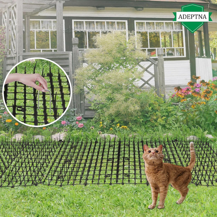 ADEPTNA Prickle Strip Dig Stopper with u pegs Animals from Entering the Garden and Destroying Plants Cat Repellent Mat Flat Prickle Strip