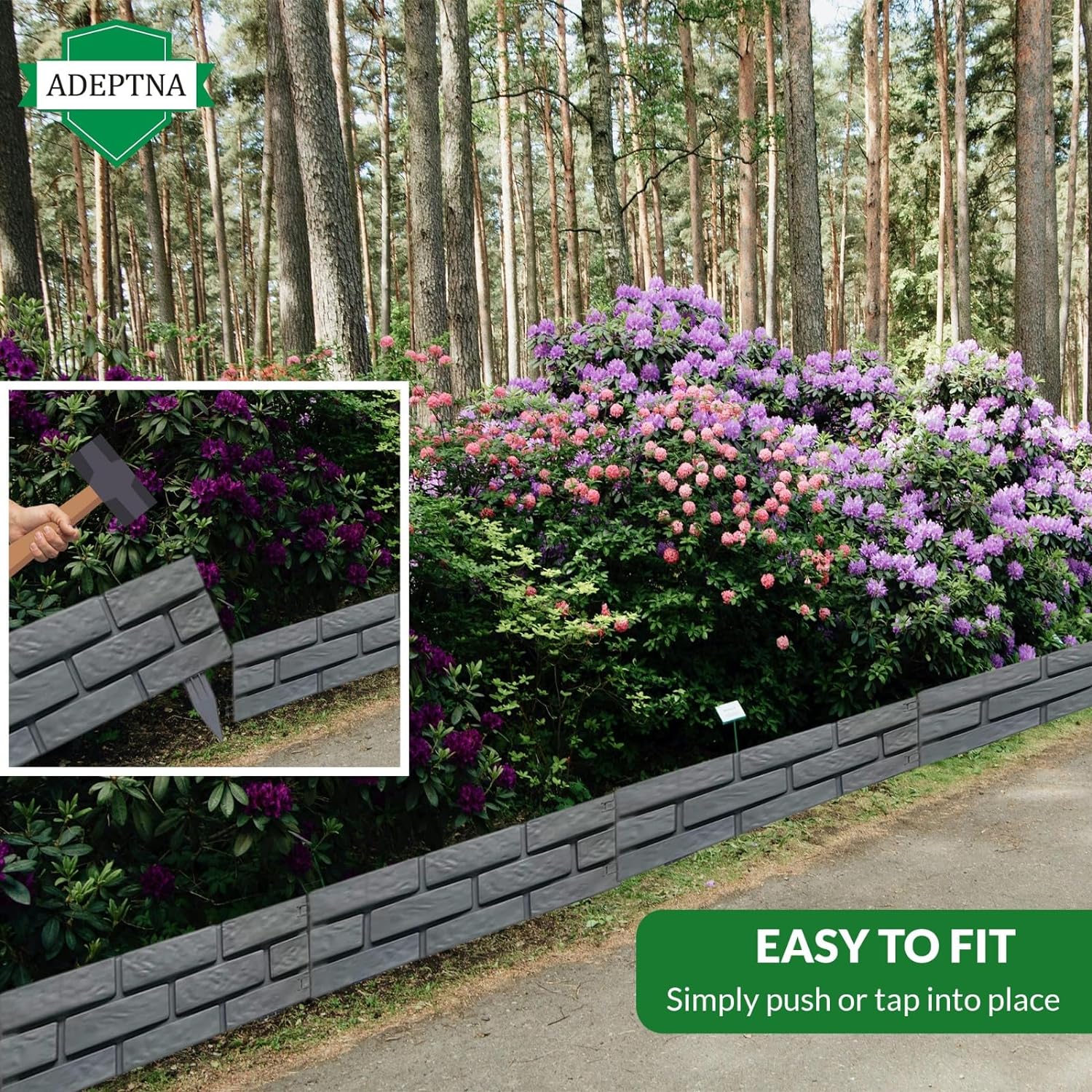 ADEPTNA Brick Panel Garden Edging Fence (Grey) - 8 Pack