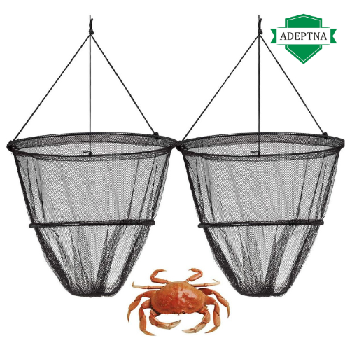 Set of 2 Crab Fish Crayfish Lobster Drop Nets with Bait Clip and Rope