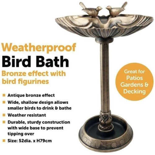 ADEPTNA Premium Traditional Weatherproof Large Bird Bath with Planter – Bronze Effect with bird figurines Garden Décor Ornament Freestanding Bird Feeder – Perfect for Patios Garden Deck