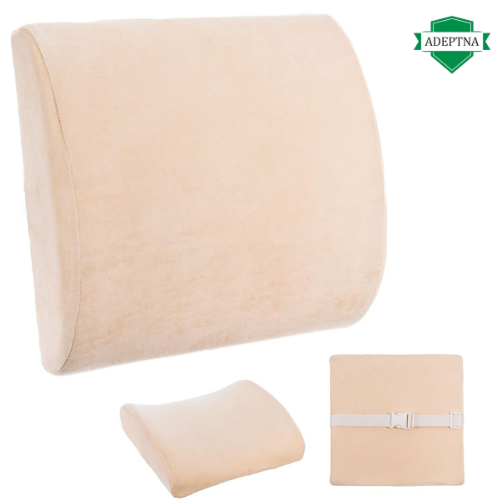 Memory foam back support pillow for pain relief and comfort.