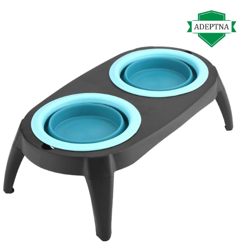 Collapsible Pet Feeding Bowl Set with Foldable Tray-