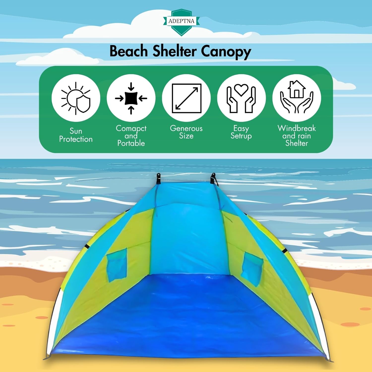Portable Beach Shelter & Sun Tent - Camping, Beach, Festivals