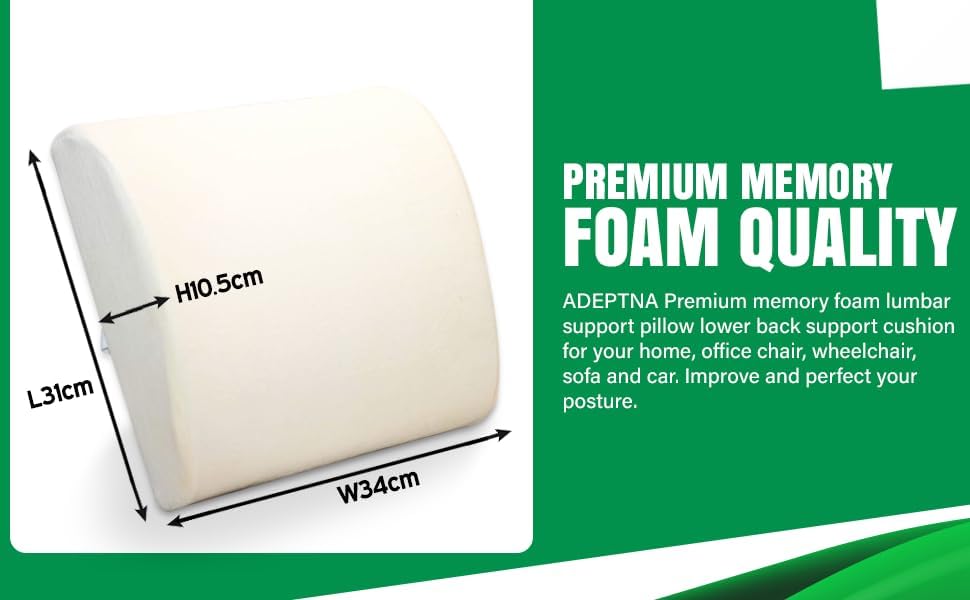 Memory foam back support pillow for pain relief and comfort.